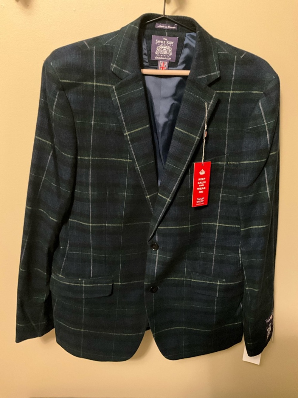 Savile Row Dark Green Plaid Sport Coat Blazer